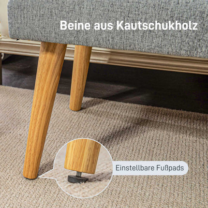 Gray upholstered bench with button seams, 120x41x43 cm