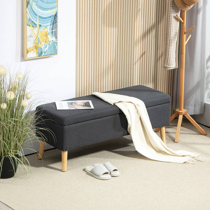 Upholstered storage bench, rubber wood, dark gray 110cm