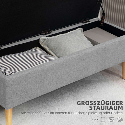 Upholstered storage bench - Gray linen look, 110x39x45 cm