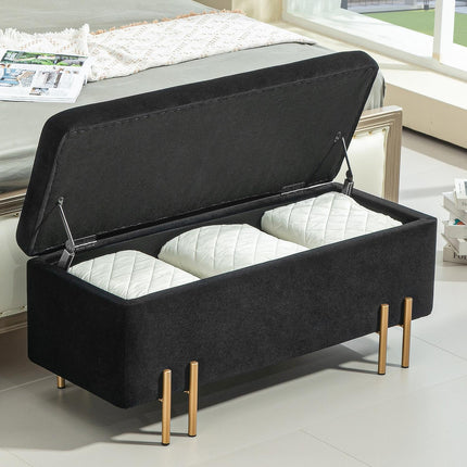 Upholstered Storage bench, Fabric, Black, 100x40x42 cm