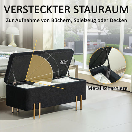 Upholstered Storage bench, Fabric, Black, 100x40x42 cm