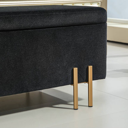 Upholstered Storage bench, Fabric, Black, 100x40x42 cm