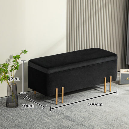 Upholstered Storage bench, Fabric, Black, 100x40x42 cm