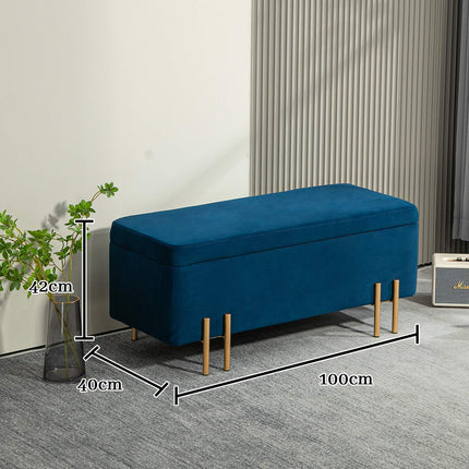 Upholstered storage bench, dark blue, 100x40x42 cm