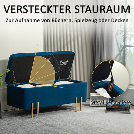 Upholstered storage bench, dark blue, 100x40x42 cm