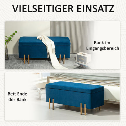 Upholstered storage bench, dark blue, 100x40x42 cm