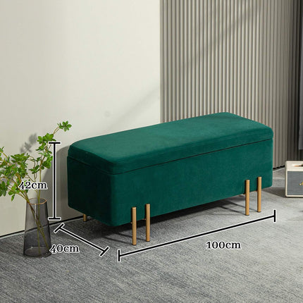 Upholstered storage bench, green fabric, 100 x 40 x 42 cm