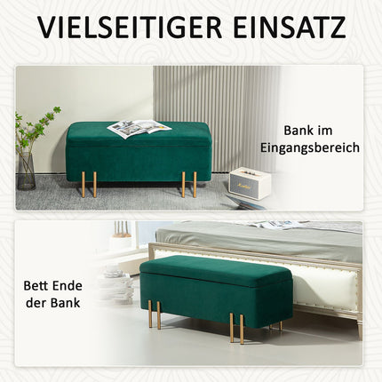 Upholstered storage bench, green fabric, 100 x 40 x 42 cm