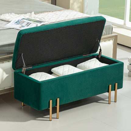 Upholstered storage bench, green fabric, 100 x 40 x 42 cm