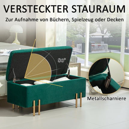 Upholstered storage bench, green fabric, 100 x 40 x 42 cm