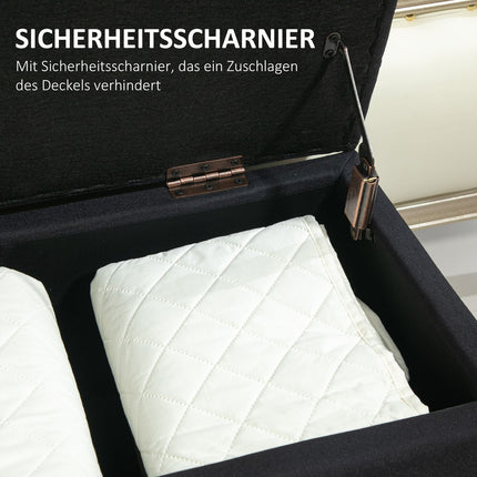 Black upholstered storage bench - 100x40x44 cm, linen-like polyester
