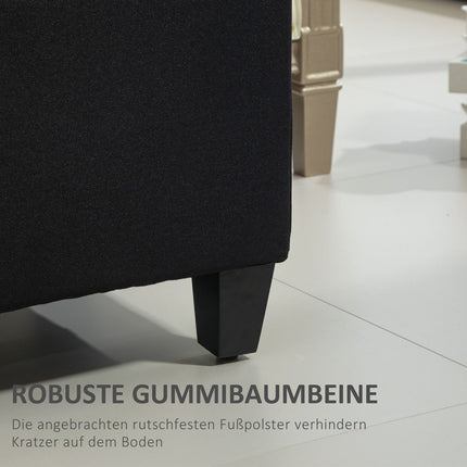 Black upholstered storage bench - 100x40x44 cm, linen-like polyester