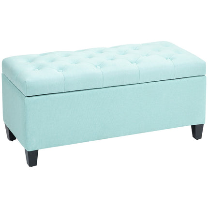Green upholstered storage bench - 100 x 40 x 44 cm
