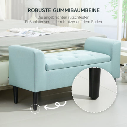 Green upholstered storage bench - 100 x 40 x 44 cm