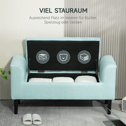 Green upholstered storage bench - 100 x 40 x 44 cm