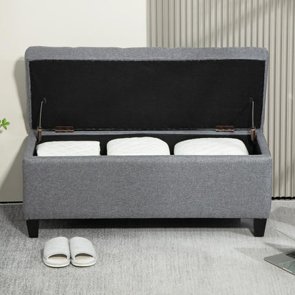 Light gray upholstered storage bench - 100 x 40 x 44 cm