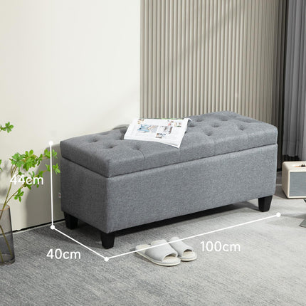 Light gray upholstered storage bench - 100 x 40 x 44 cm