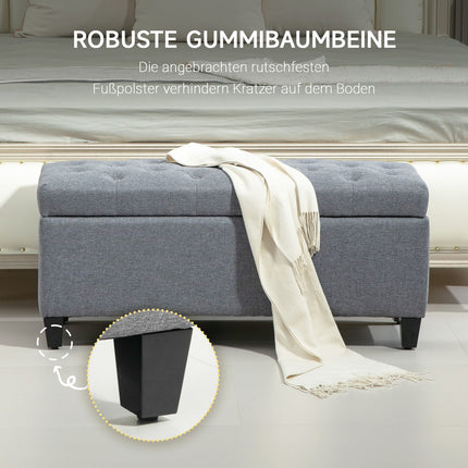 Light gray upholstered storage bench - 100 x 40 x 44 cm