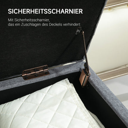 Light gray upholstered storage bench - 100 x 40 x 44 cm