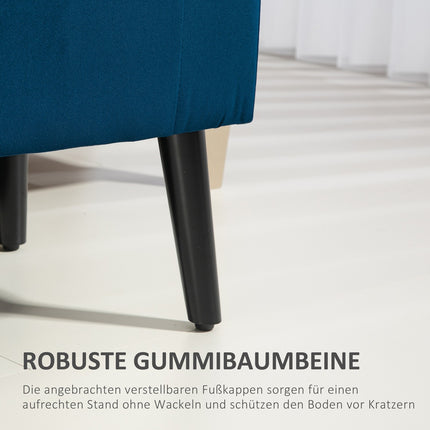 Velvet-covered storage bench with armrests, dark blue