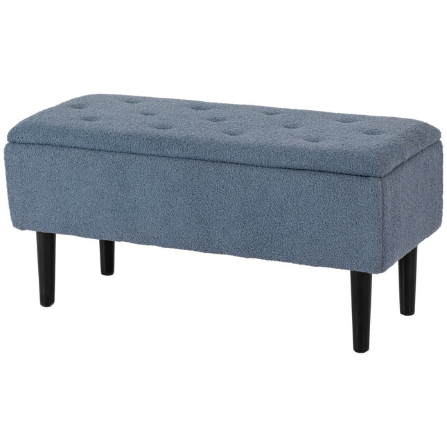Bank met opbergruimte, bedbank, gestoffeerde bank met klapdeksel, borstbank, voor woonkamer, slaapkamer, blauw, 95 x 38 x 45 cm