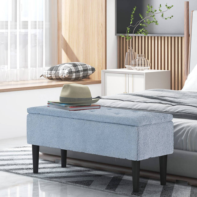 Bank met opbergruimte, bedbank, gestoffeerde bank met klapdeksel, borstbank, voor woonkamer, slaapkamer, blauw, 95 x 38 x 45 cm