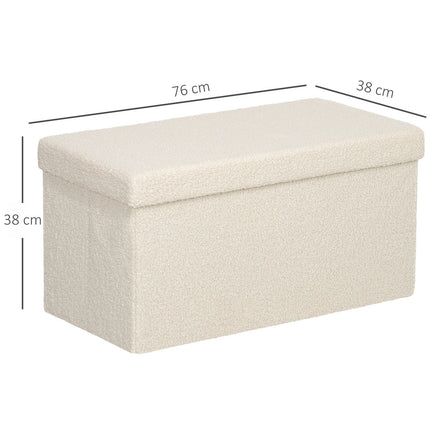 Folding storage bench in velvet look - cream, 76x38x38 cm