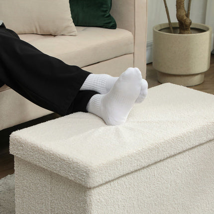Folding storage bench in velvet look - cream, 76x38x38 cm