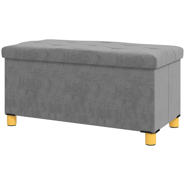 Gray velvet folding storage bench - hall & bedroom