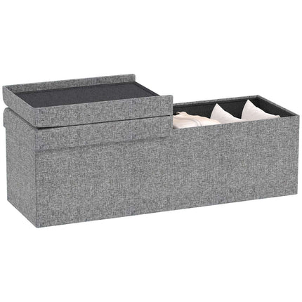 Folding upholstered bench, linen look, 110x38x38 cm dark grey