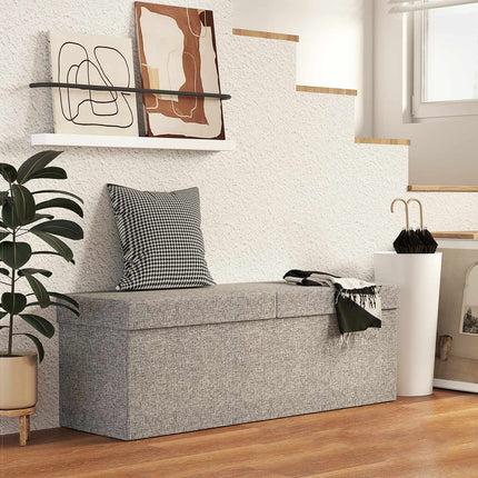 Folding upholstered bench, linen look, 110x38x38 cm dark grey