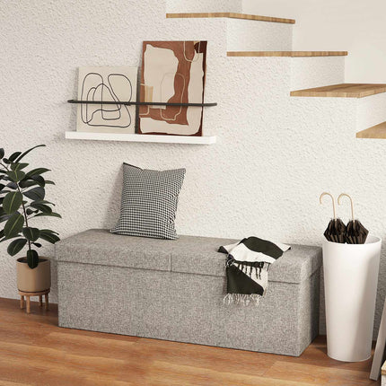 Folding upholstered bench, linen look, 110x38x38 cm dark grey