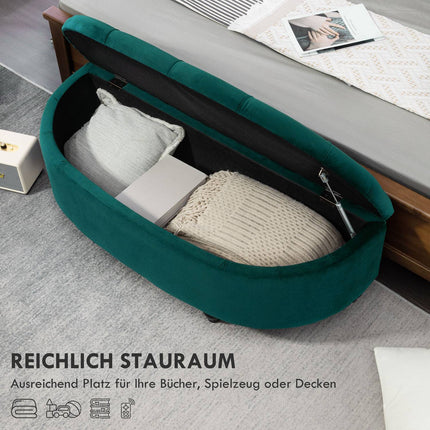 Storage bench with velvet cushion, dark green, 120x46x42 cm