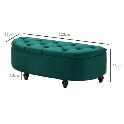 Storage bench with velvet cushion, dark green, 120x46x42 cm