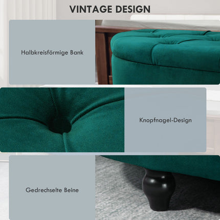 Storage bench with velvet cushion, dark green, 120x46x42 cm