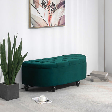Storage bench with velvet cushion, dark green, 120x46x42 cm
