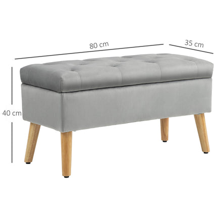 Storage bench with lid, Gray Velvet Look, 102 x 35 x 43 cm