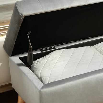Storage bench with lid, Gray Velvet Look, 102 x 35 x 43 cm
