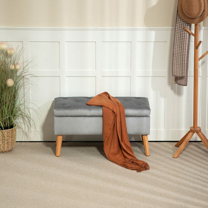 Storage bench with lid, Gray Velvet Look, 102 x 35 x 43 cm