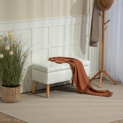 Upholstered storage bench in velvet look, 102x35x43 cm, White