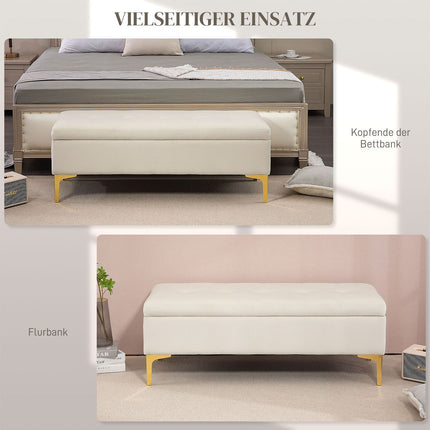 Upholstered velvet bench with metal legs, 120cm – Beige