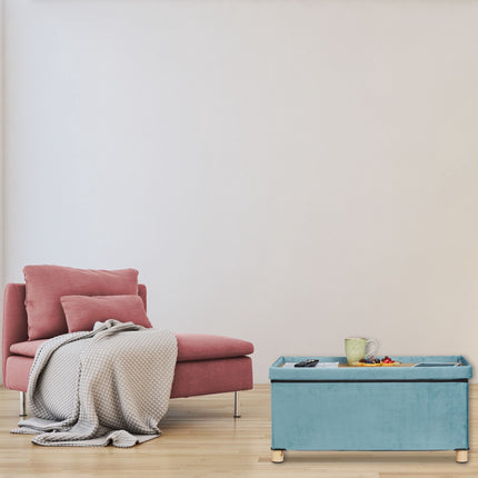 Bench with velvet cover and wooden feet