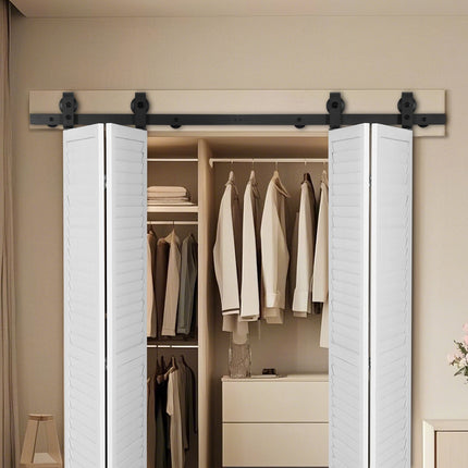 Bi-Fold Barn Door Track Kit, 60 in Top Mount, Black, 330 lb