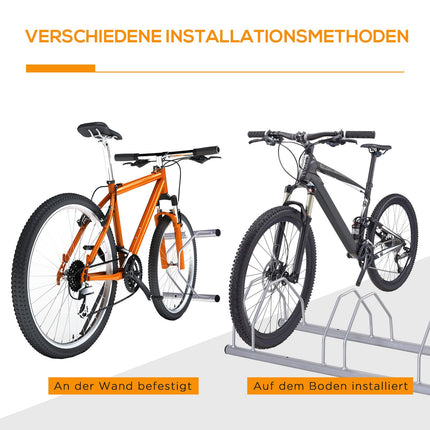 Steel rack for 4 bikes, floor and wall mount, silver finish