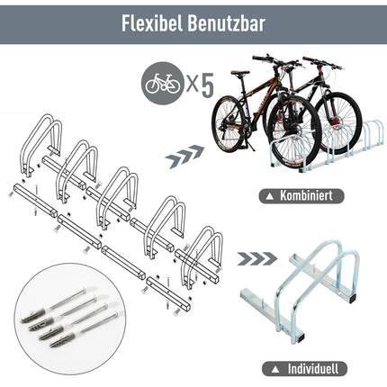 Steel bicycle rack - floor and wall mount, fits up to 6 bicycles