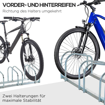Weather-resistant bicycle rack in steel, floor and wall mount, holds 5