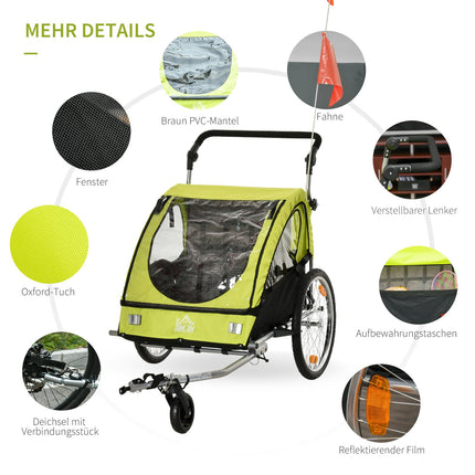 Bicycle Stroller Pram Jogger, 360° Rotating, Green/Black