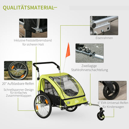 Bicycle Stroller Pram Jogger, 360° Rotating, Green/Black