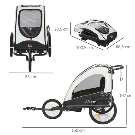 3-in-1 children's bicycle stroller and jogging stroller, aluminum, 2 seats