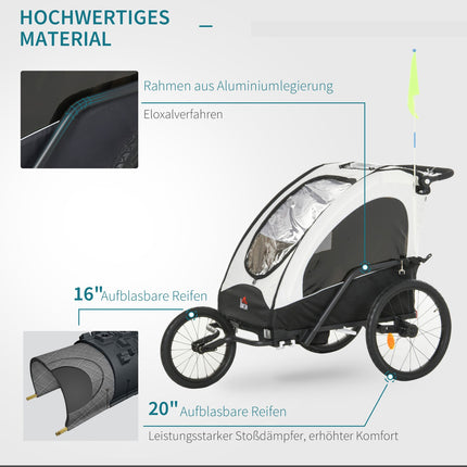 3-in-1 children's bicycle stroller and jogging stroller, aluminum, 2 seats